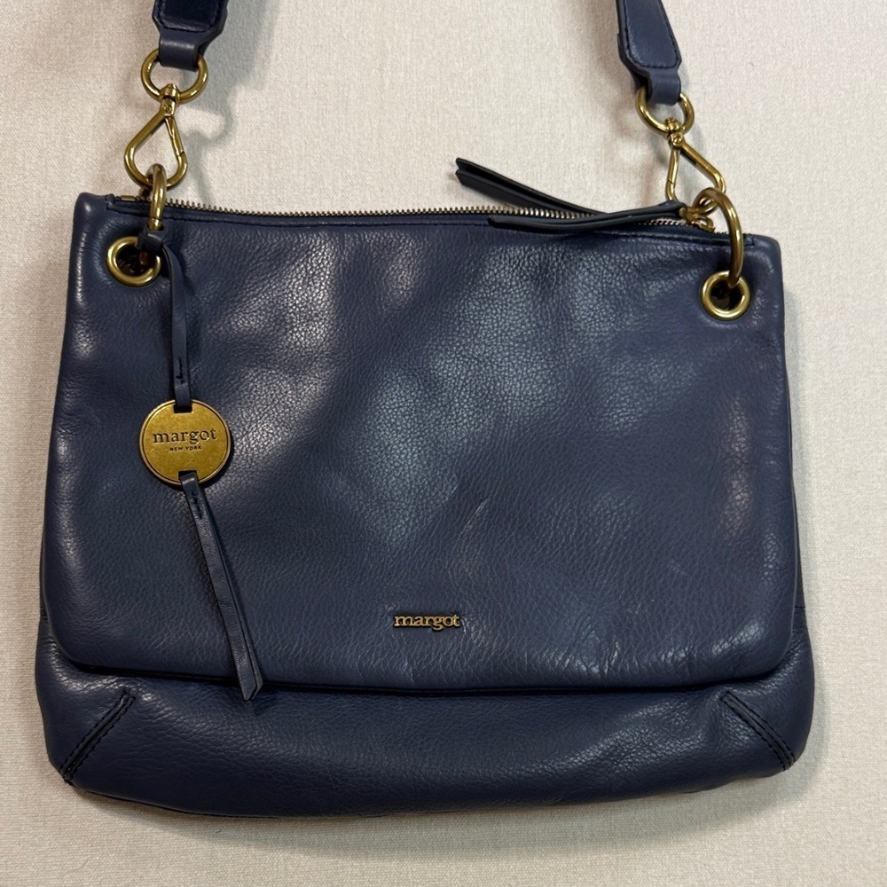 Margot Dark Blue Leather Shoulder Bag